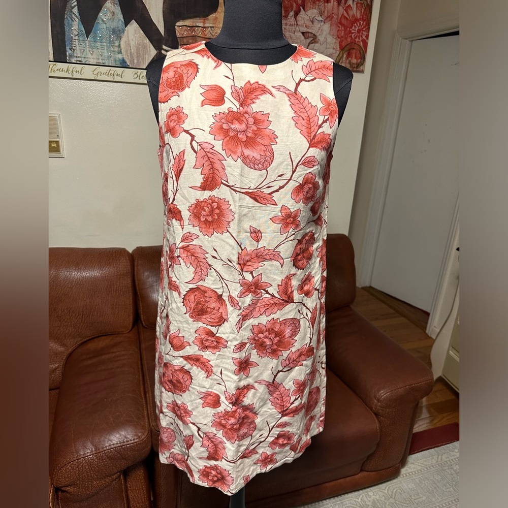 CARMEN MARC VALVO BEAUTIFUL 😍 FLOWER 🌸 PRINT LINEN BLEND DRESS SIZE 8